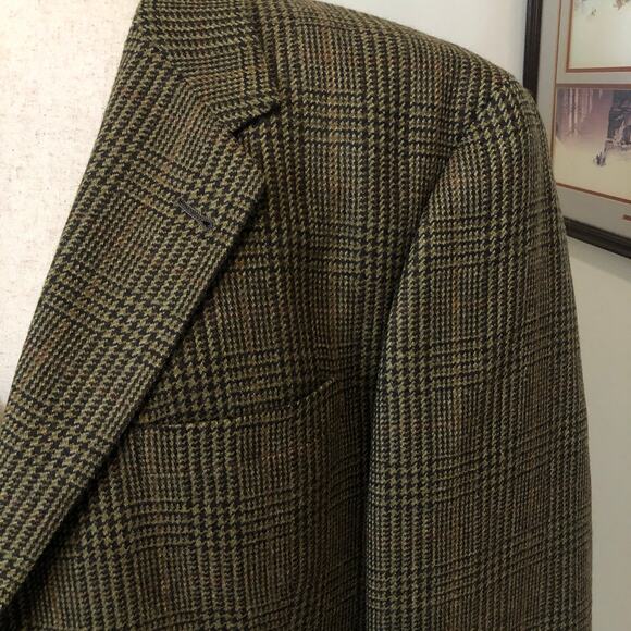VTG Tommy Hilfiger Wool Tweed Blazer Glen Plaid Brown Sport Coat 90s Preppy 42L - Picture 3 of 14